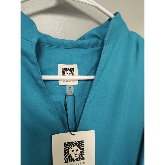 Anne Klein Women's Cotton Midi Sun Dress with Sash Calypso Blue New - Picture 2 of 9